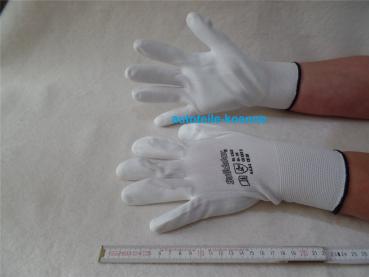 1 Paar Feinstrick Handschuhe Größe XL (10) weiß PU Beschichtung rutschfest  #
