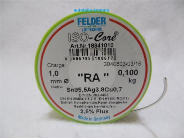 Elektro Lötdraht, bleifrei, 95,5% Zinn, Ø1,0mm, 100gr., ISO-Core-RA bleifrei #