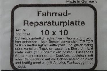 Preview: Fahrrad Reparaturplatte 10x10cm + 10g Vulkanisierflüssigkeit Schlauchreparatur