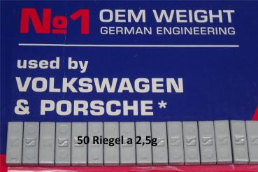 50x 2,5g Klebegewichte Hofmann Typ 358 OEM Zink silber 19x6,5mm VW+Porsche