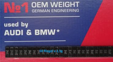 Preview: 50x 2,5g Klebegewichte Hofmann Typ 359 OEM Zink schwarz 15x5mm Audi+BMW