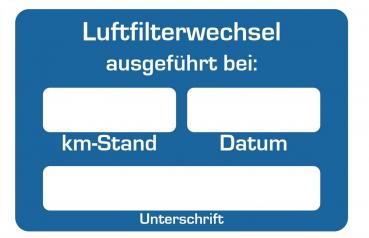 20x Luftfilterwechsel Serviceaufkleber Wartung Auto PKW