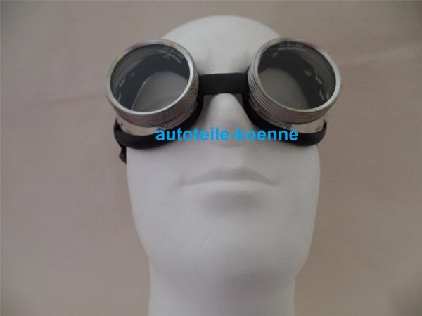 Stroofbrille farblose Gläser splitterfrei verz. Stahlblech Lederwulstpolster CE#