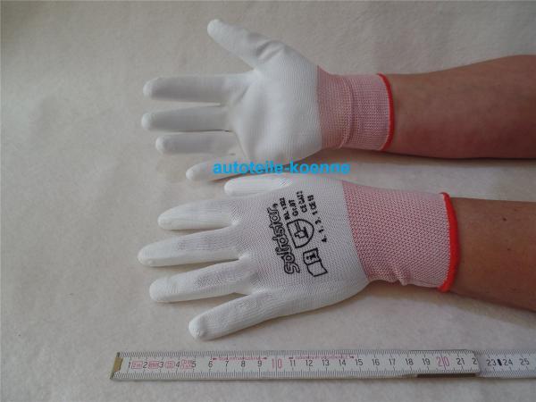 1 Paar Feinstrick Handschuhe Größe S (7) weiß PU Beschichtung rutschfest  #