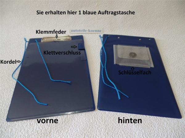 KFZ Werkstatt Auftragstasche Blau DIN A4 mit Blockklammer und Schlüsselfach