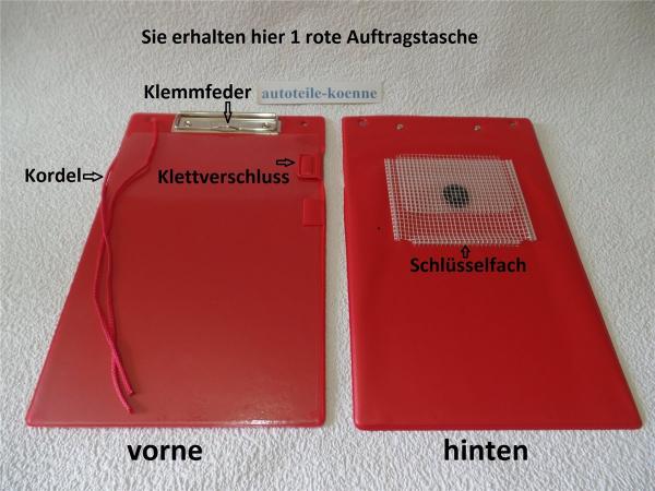 KFZ Werkstatt Auftragstasche Rot DIN A4 mit Blockklammer und Schlüsselfach