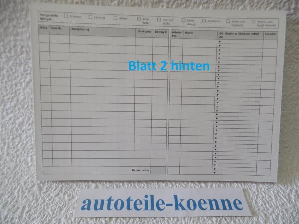 75x DIN A5 KFZ Reparatur Auftragskarten Arbeitskarten selbstdurchschreibend