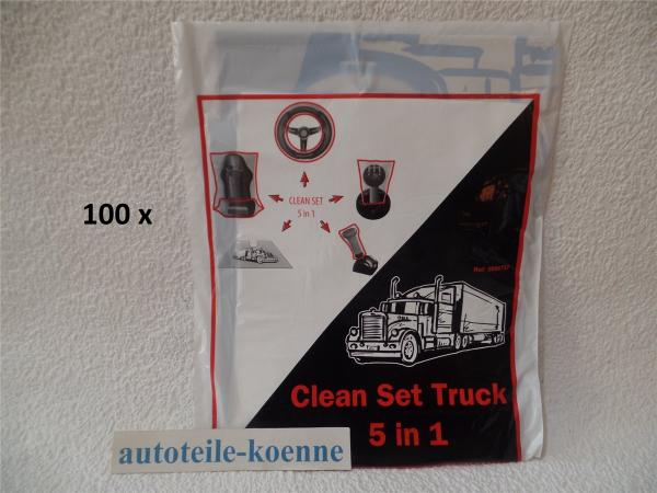 100x LKW Clean Set 5 in 1 Lenkrad- Schalthebel Handbrems Sitz und Fußraumschoner