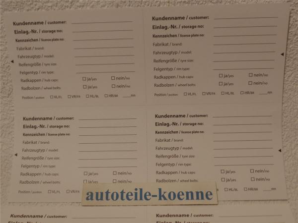 100x Etiketten Radeinlagerung Reifenetiketten deutsch/englisch 14,8cm x 10,5cm