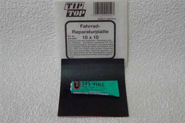 Fahrrad Reparaturplatte 10x10cm + 10g Vulkanisierflüssigkeit Schlauchreparatur