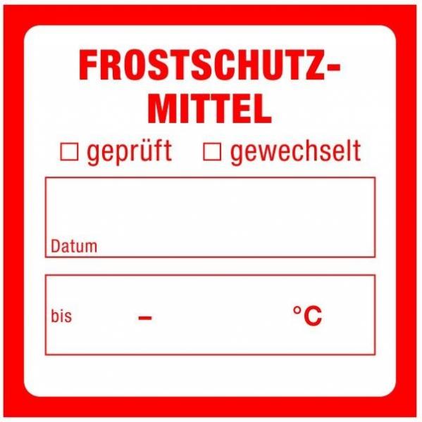 20x Frostschutzmittel geprüft/gewechselt Kühlmittel Aufkleber Zettel Etikett